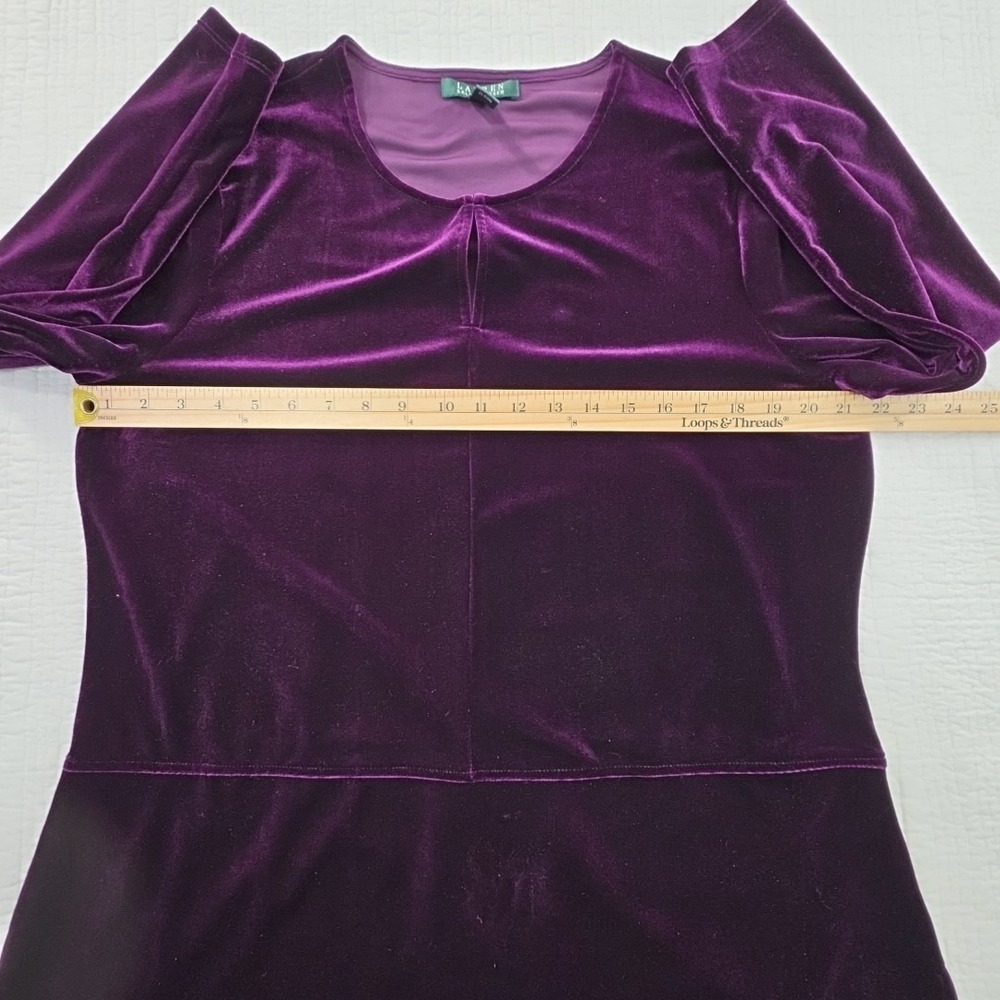 Lauren Ralph Lauren Blouse Womens XL Purple Velvet Velour Tunic Top Green Label - Picture 12 of 16